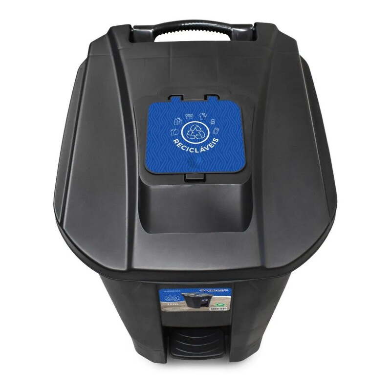 Tarro de residuos con ruedas y pedal 120 lts AZUL