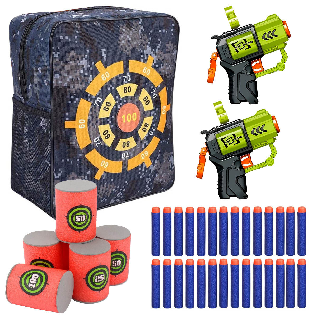 Set Mochila Nerf + 104 Dardos + 2 Pistolas + Accesorios 