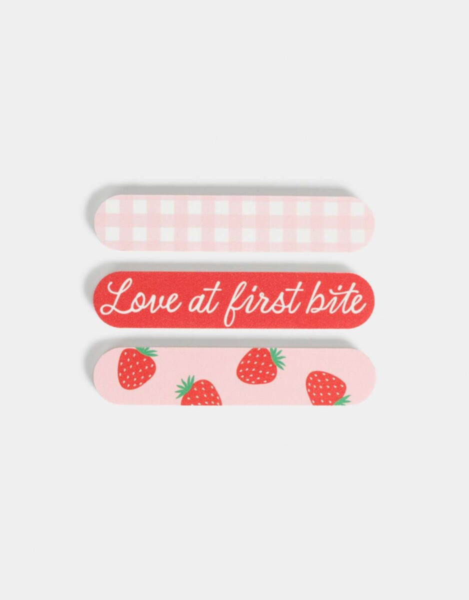 Set De 3 Limas Para Uñas Con Estampas De Frutillas & Love At First Bite - Combinacion Multicolor 