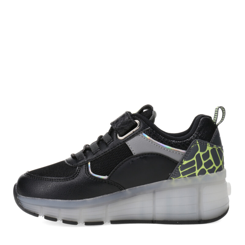 Championes Infantiles Footy Roller con Luz Led y Velcro Negro - Amarillo Lima