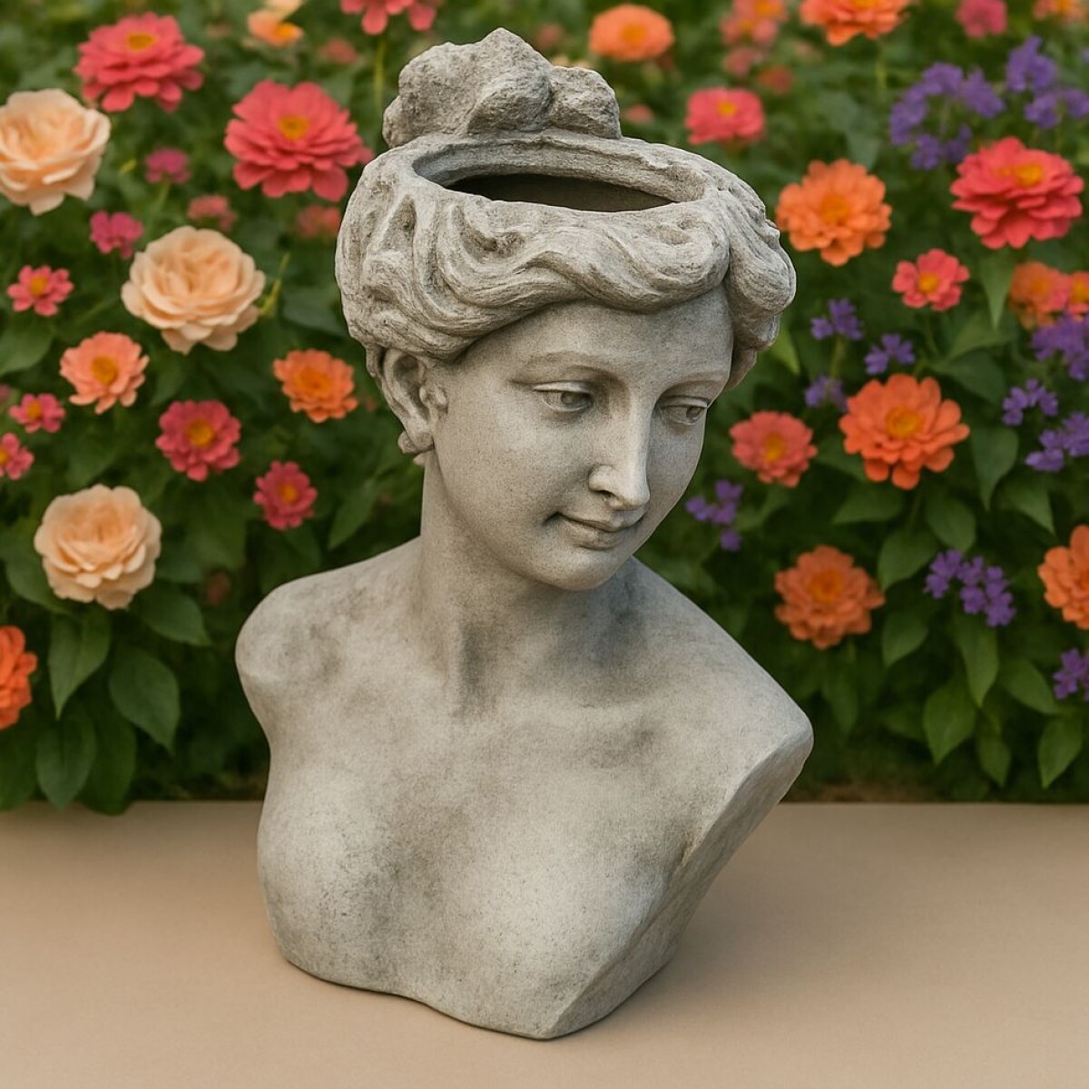 Escultura Cabeza Grecia Maceta Efecto Piedra Altura 37cm x Largo 28cm x Ancho 14cm 