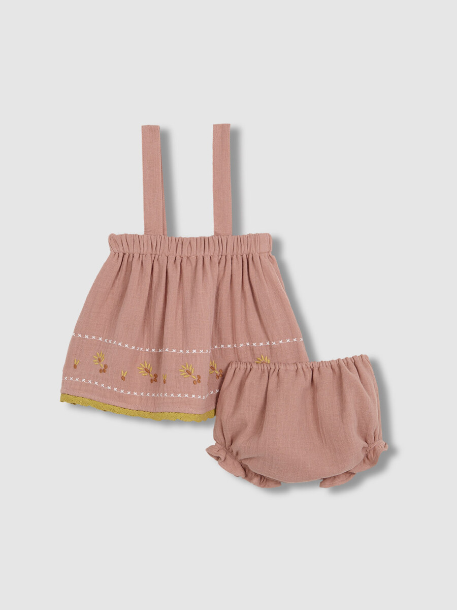 Falda De Gasa Con Bordados Nude