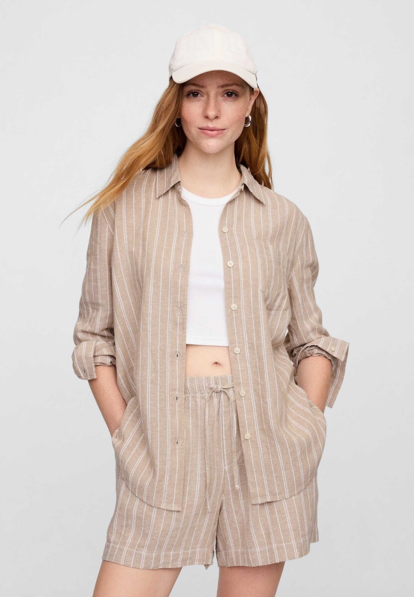 Camisa De Lino Brannan Mujer - Khaki Stripe 