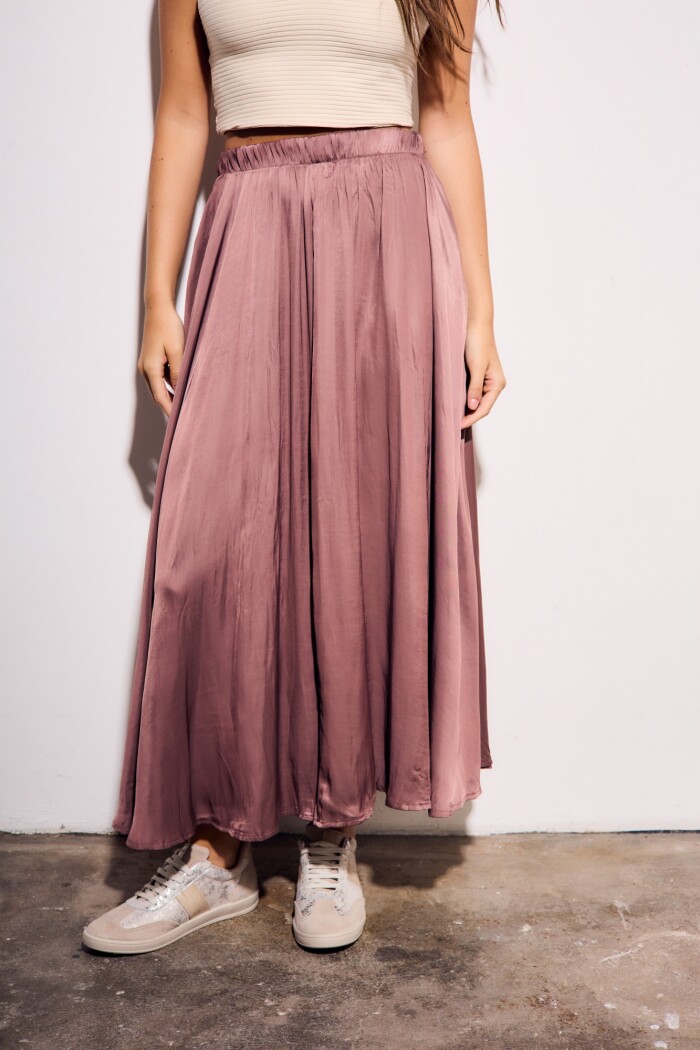 Falda Saten Pliegues Rosa