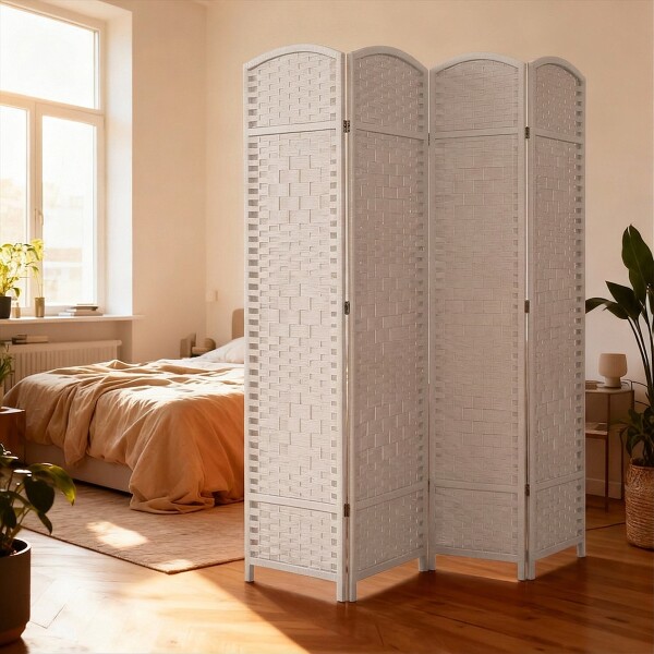 Biombo Divisor Separador Ambientes 4 Paneles Rattan 180m Rattan Imback Color Blanco Biombo Divisor Separador Ambientes 4 Paneles Rattan 180m Rattan Imback Color Blanco