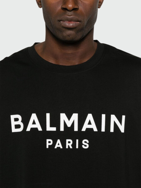 Balmain - Remera de jersey de algodón orgánico estampada Negro