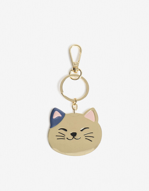 Llavero Metal Llavero Y Charm Cara De Gatito - Dorado