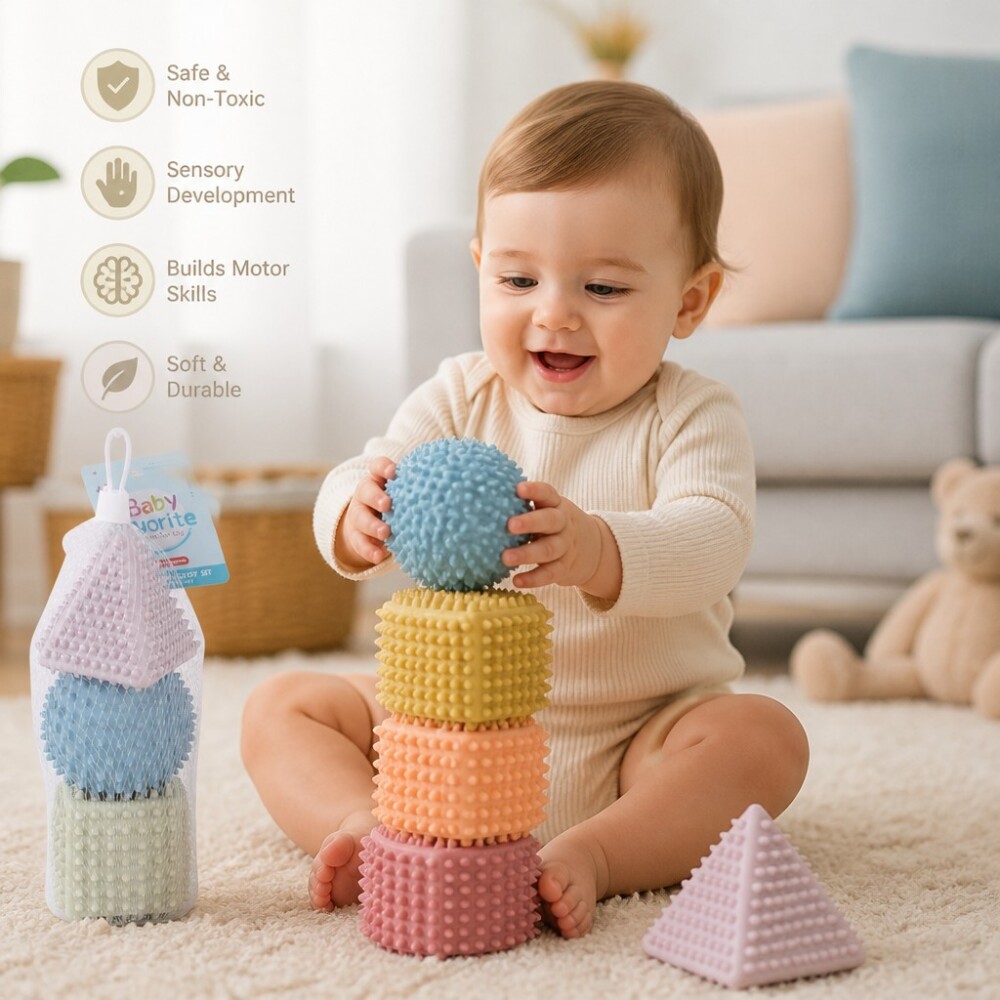 Set 3 juguetes sensoriales texturas y relieve surtido celeste