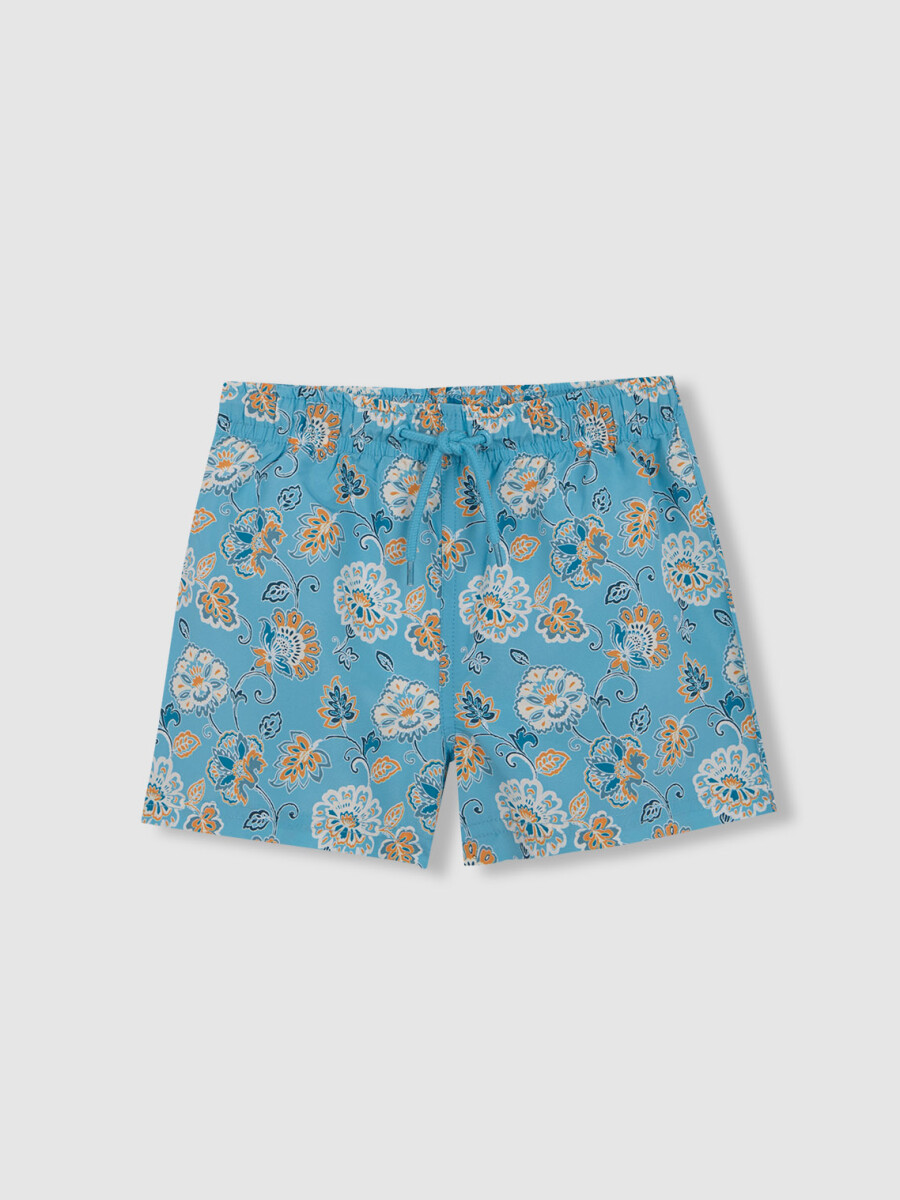 Bañador Estampado Flores Azul Claro