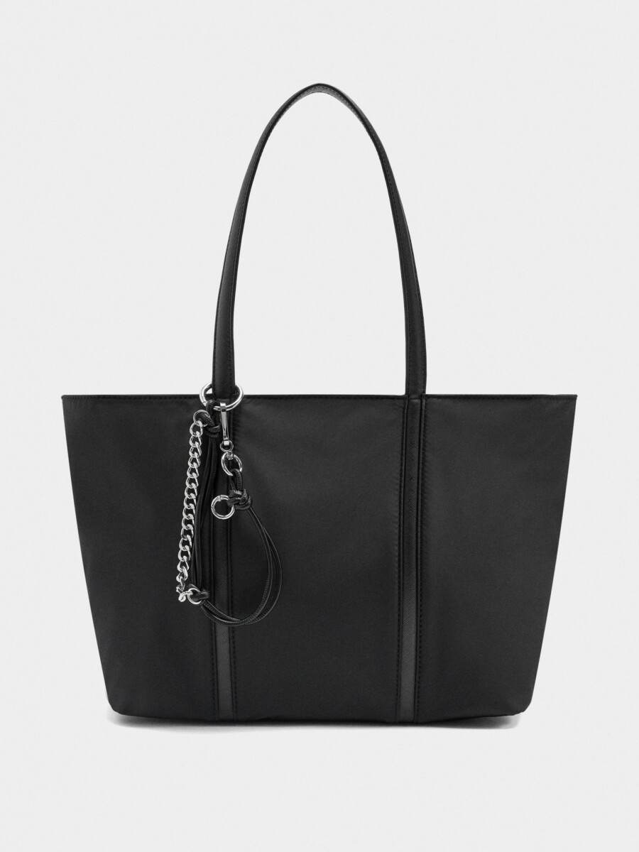 Bolso Shopper De Nylon Con Colgante negro