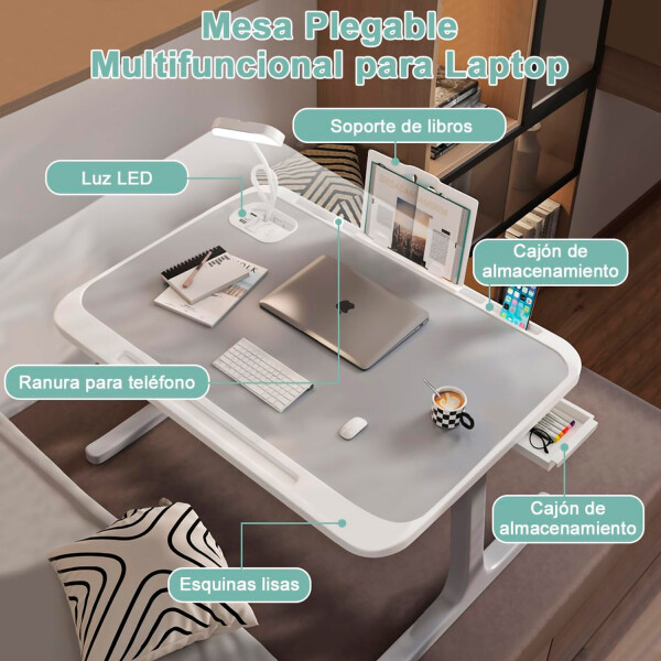 Mesa Plegable Multiuso Con Luz Led / Cajón / Carga Qi / Usb MESA PLEGABLE MULTIUSO VAR1544