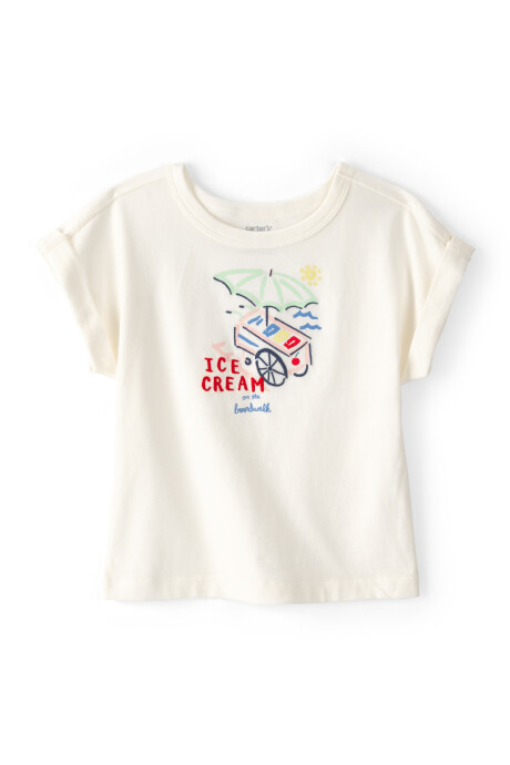 Remera de algodón, manga corta, color crema, estampa helado Remera de algodón, manga corta, color crema, estampa helado