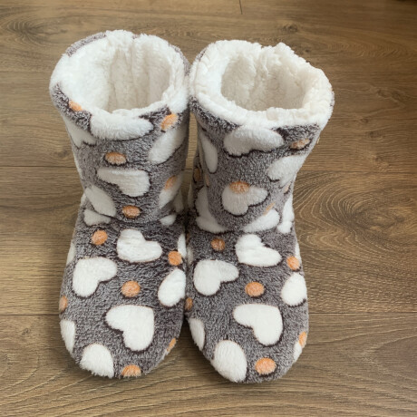 Pantufla Botín Diseño De Corazones Naranja/Gris