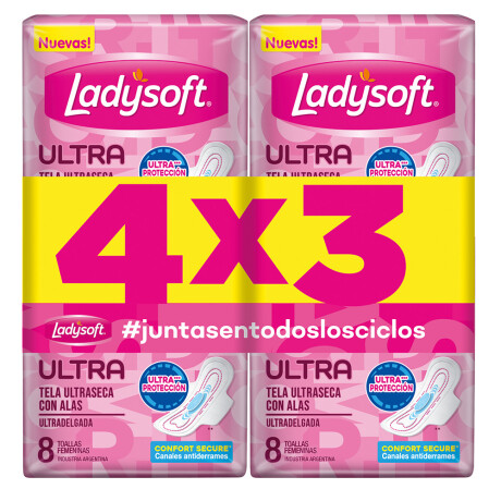 Pack 4X3 Toalla Femenina Ladysoft Ultra Delgada Tela Seca X8 Pack 4X3 Toalla Femenina Ladysoft Ultra Delgada Tela Seca X8