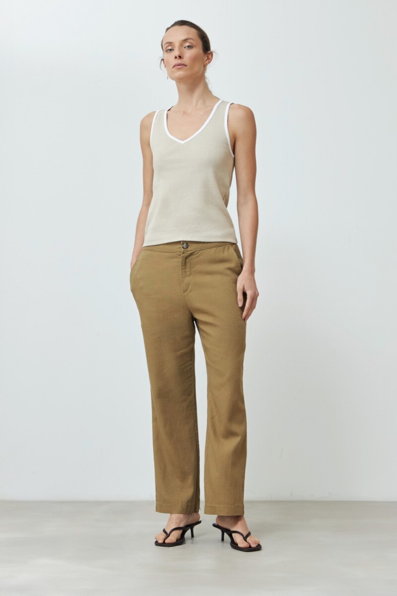 Top canalé con vivo en contraste - beige melange 