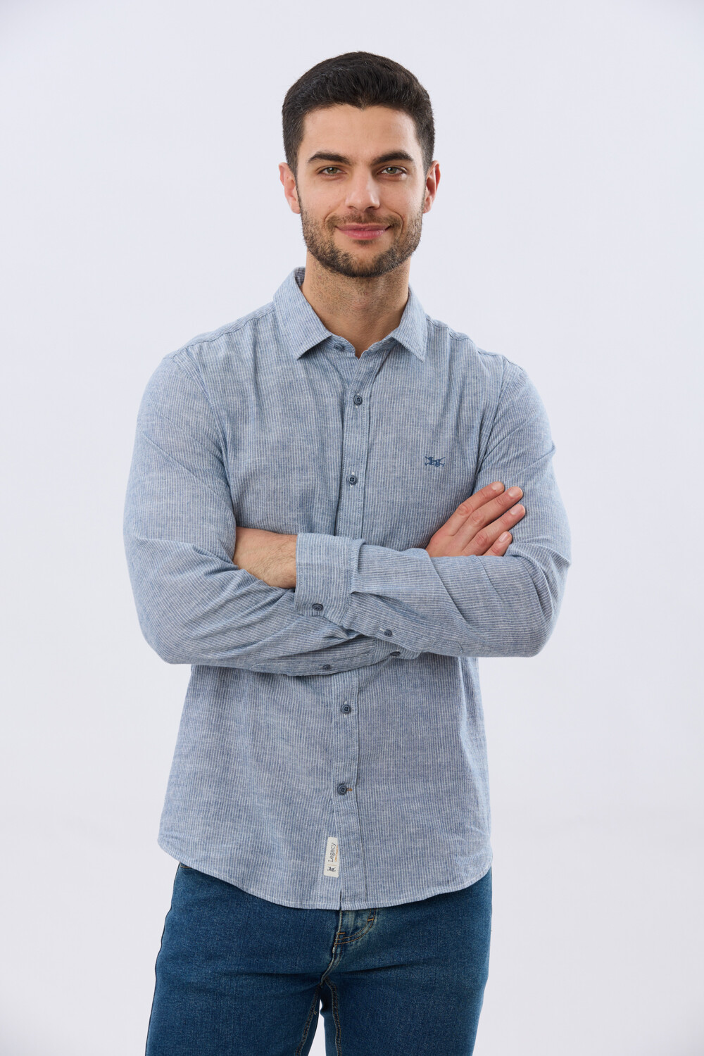CAMISA RAYADA DE LINO Denim