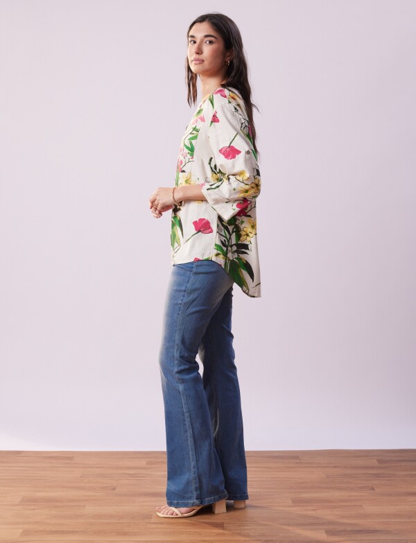 Blusa Lino Flores MULTI/CRUDO