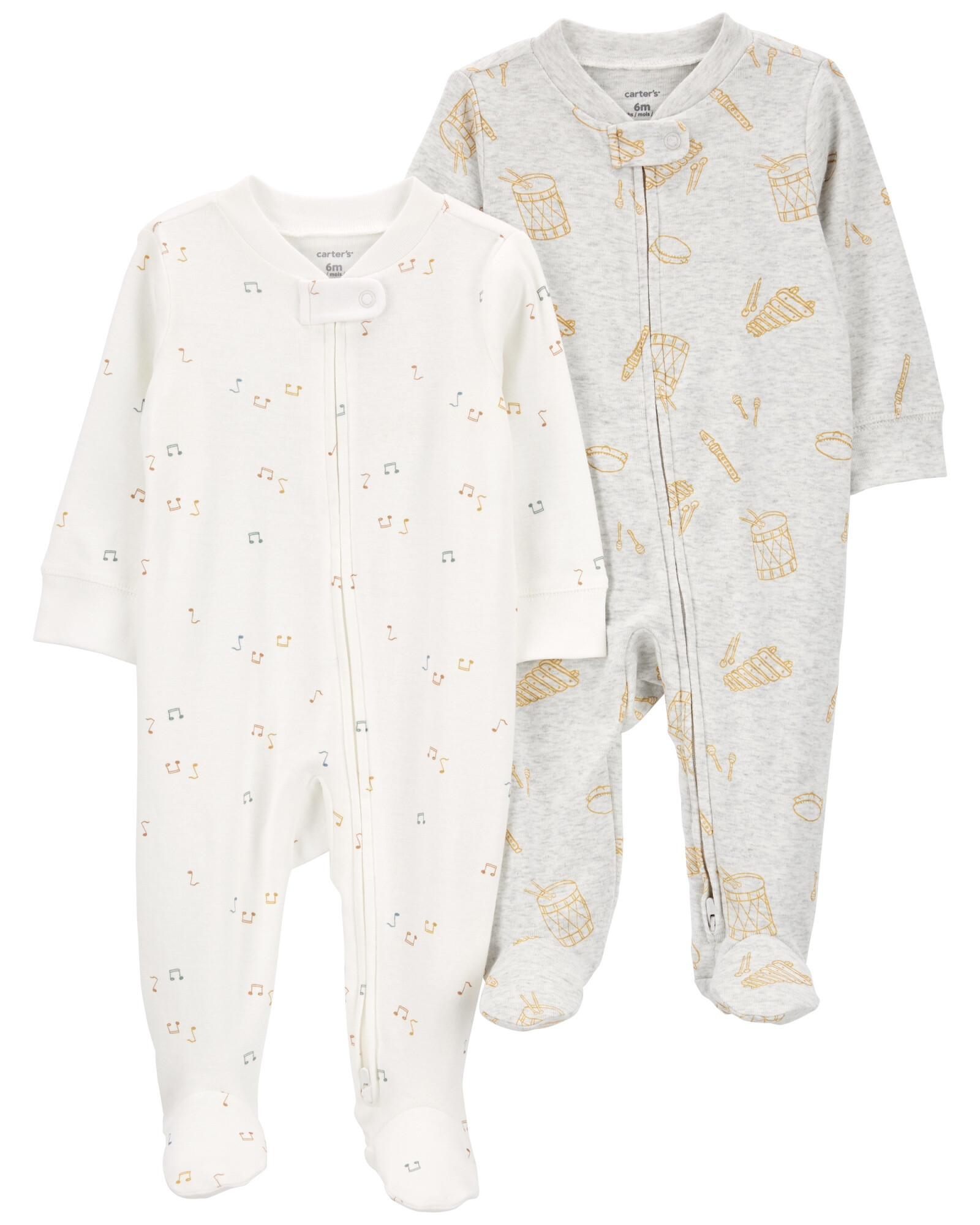 Pack dos pijamas una pieza de algodón, con pie, diseño música Pack dos pijamas una pieza de algodón, con pie, diseño música