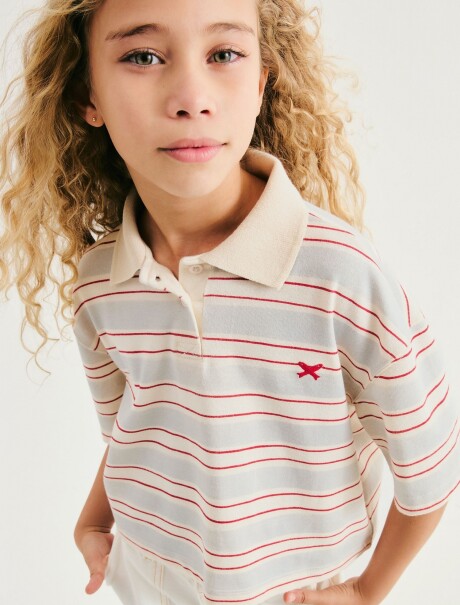 CAMISETA INFANTIL BORDADA CON CUELLO MULTICOLOR