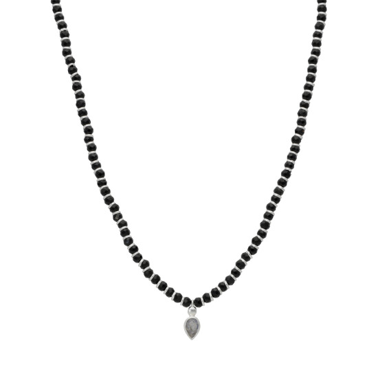 Collar Cadena Karvik Dije Espinela Negra Y Labradorita Plata 925 0