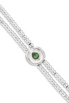 PULSERA DE BOLAS DOBLE DE ALEACIÓN DE METALES BAÑADA EN PLATA CON DETALLE DE OJO Y CRISTAL EN VERDE Pulsera