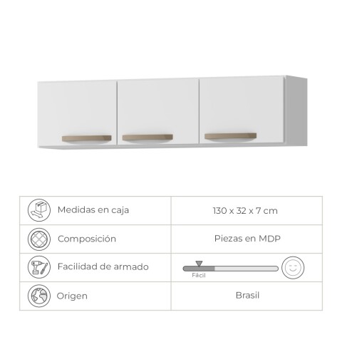 Aéreo Alacena Modular Tres Puertas Asas Polipropileno MX - MDP Blanco