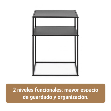Mesa Auxiliar 2 Niveles Metal 37,5x37,5 cm Estilo Industrial Negro