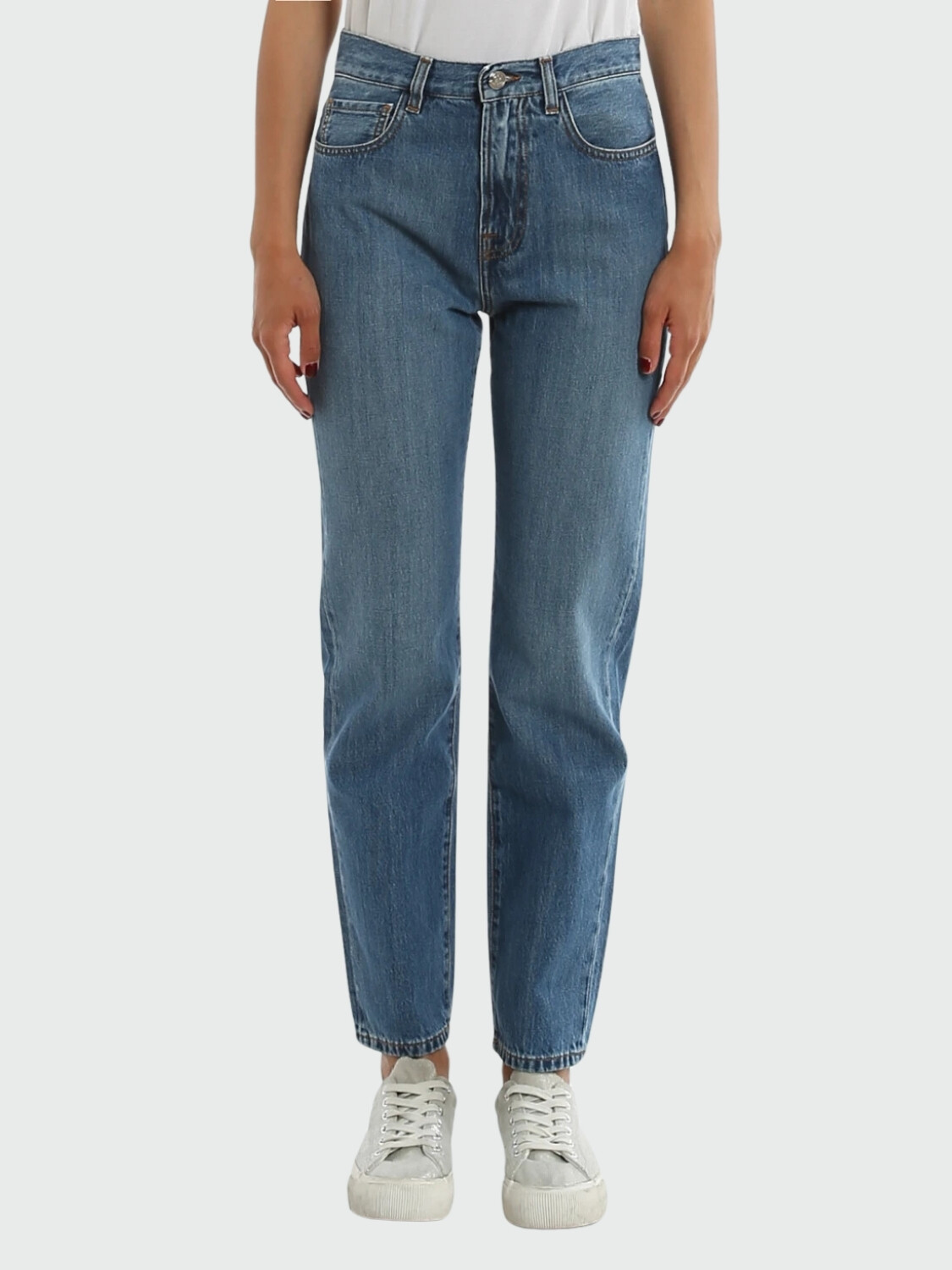 Moncler -Jean clásico de tiro alto con bolsillos Azul