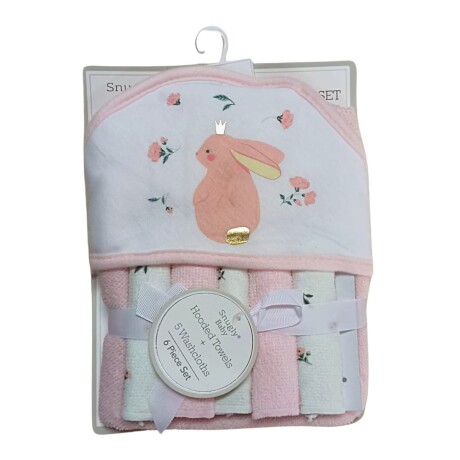 Set Infantil Toalla con 5 Babitas TT001 ROSA-BLANCO