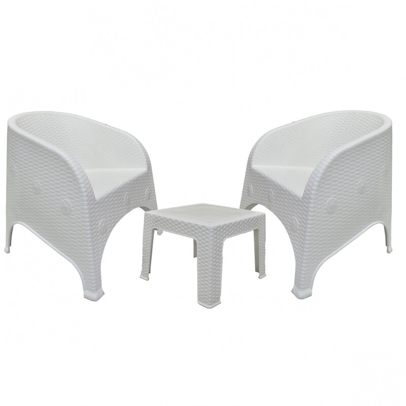 Set x2 sillones símil ratán + Mesa cuadrada BLANCO
