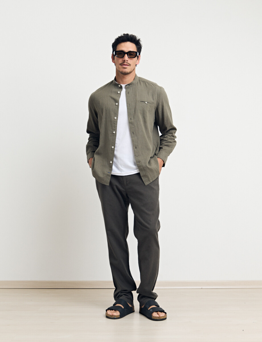 011954 CAMISA HARRINGTON LABEL LINO Oliva