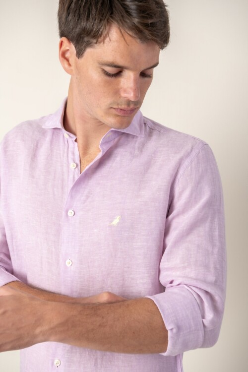 Camisa Lino Hudson Collar Rosa