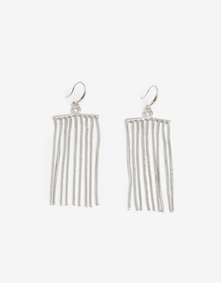 Aros Colgantes Largos Metal Aros Colgantes Largos Tassel - Plateado Rodio