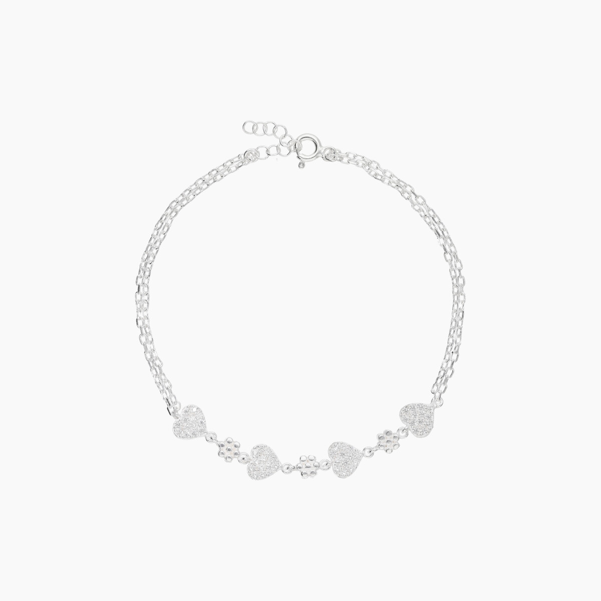 Pulsera En Plata 925 Con Circonias Y Diseño De Corazones 