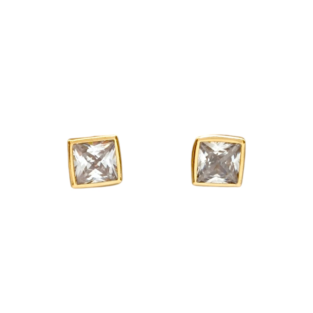 Caravanas Cuadrados de oro- Oro bajo - Zirconia blanca - CA8060 - conpiedra 
