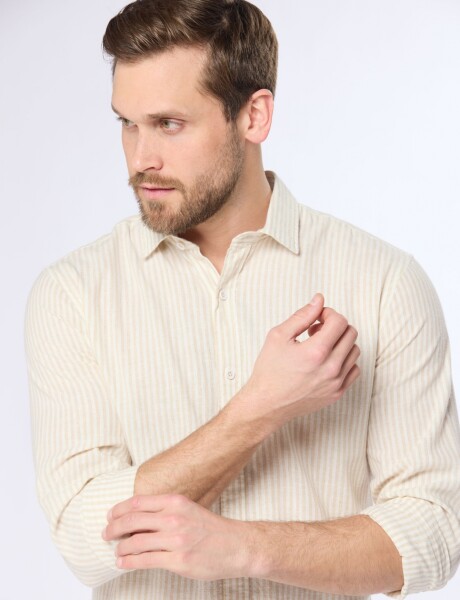 CAMISA DE LINO RAYADA Beige