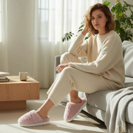 Pantufla De Felpa Peluche sintético Antideslizante Unisex Rosa Viejo
