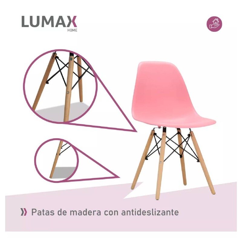 Pack 4 Sillas De Comedor Eames Lumax De Diseño Moderno Con Patas De Madera Rosa