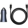 Cargador Para Auto Baseus 40W Dual Usb + Usb-C Cable Usb-C / Lightning TZCCJD-B0G Cargador Para Auto Baseus 40W Dual Usb + Usb-C Cable Usb-C / Lightning TZCCJD-B0G