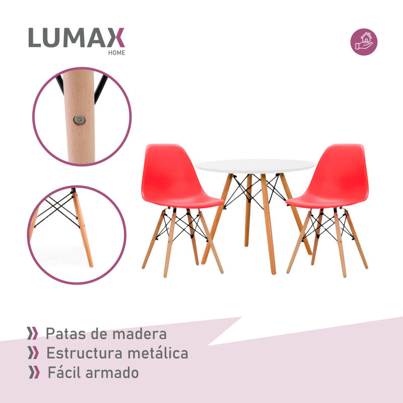 Juego de comedor Con Mesa Circular de 80cm + 2 Sillas Eames Rojo