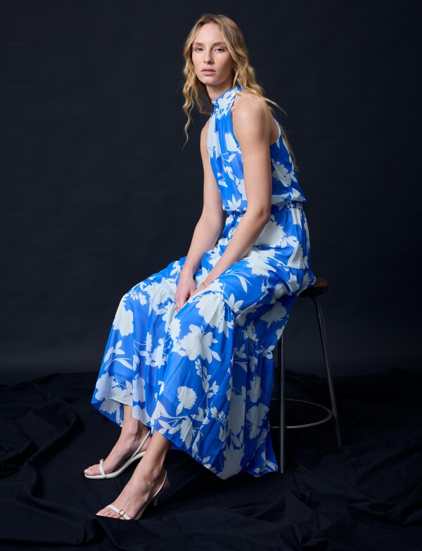 Vestido Maxi Printed AZUL/BLANCO