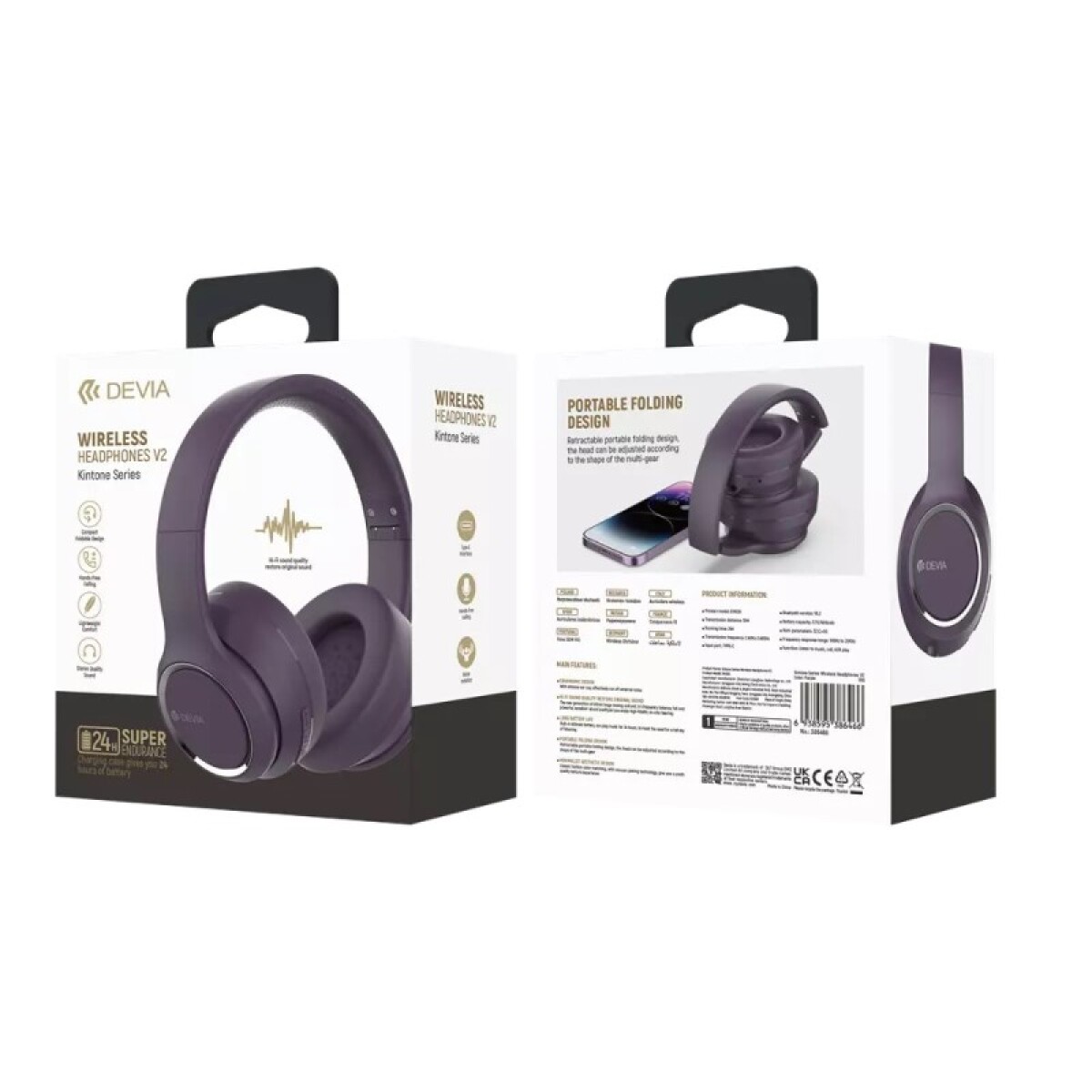 Auricular Banda On-ear Devia Kintone Series Wireless Headphone V2 Purple