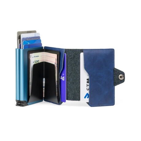 Billetera Baleine Double Kansas en Aluminio y Cuero con Protección RFID Original Navy