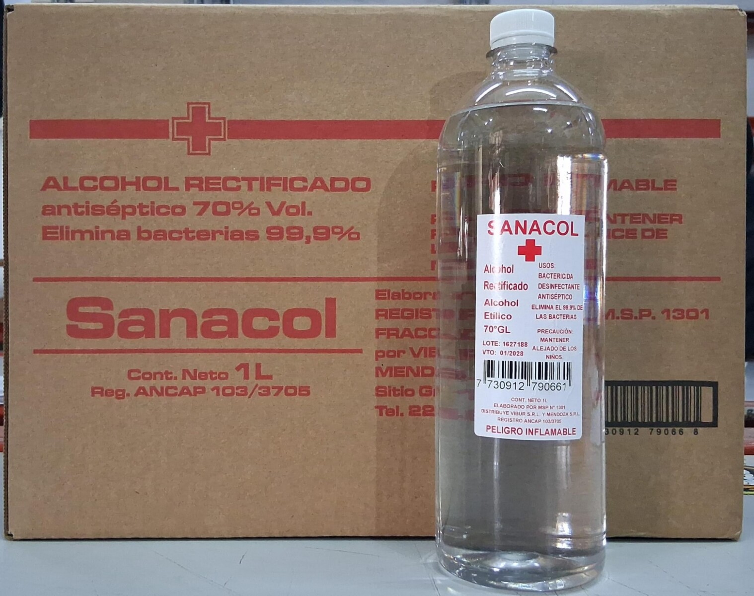 ALCOHOL SANCOL 1.LTS ETILICO RECTIFICADO 70% (ROJO) 
