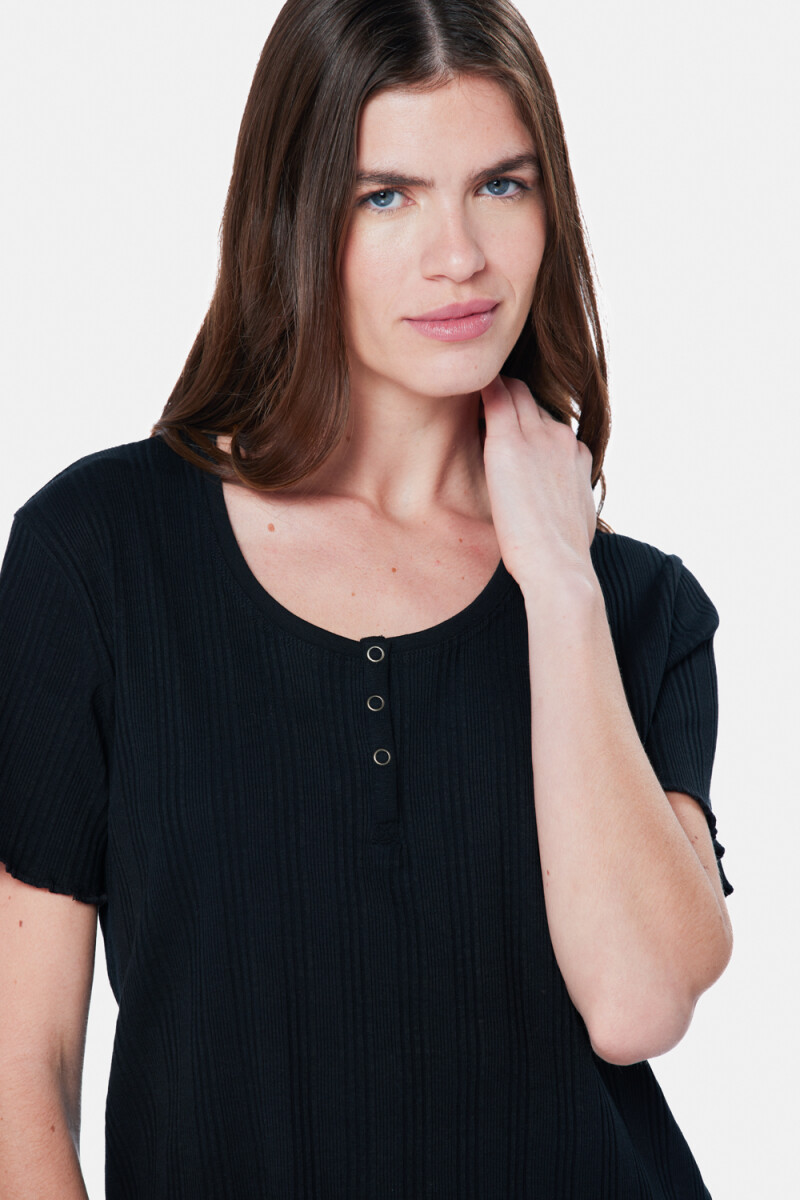 REMERA RIB CON BOTONES - Negro 