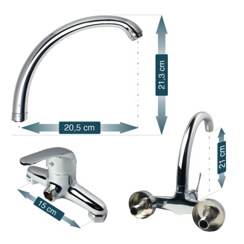Kit de Cocina Bajo Mesada Pileta Central y Grifería de Pared Pico Alto Kit de Cocina Bajo Mesada Pileta Central y Grifería de Pared Pico Alto