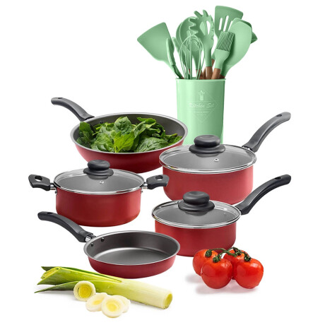 Set Cocina Antiadherente 17P c/Juego Batería Brinox + Menage Verde Oscuro