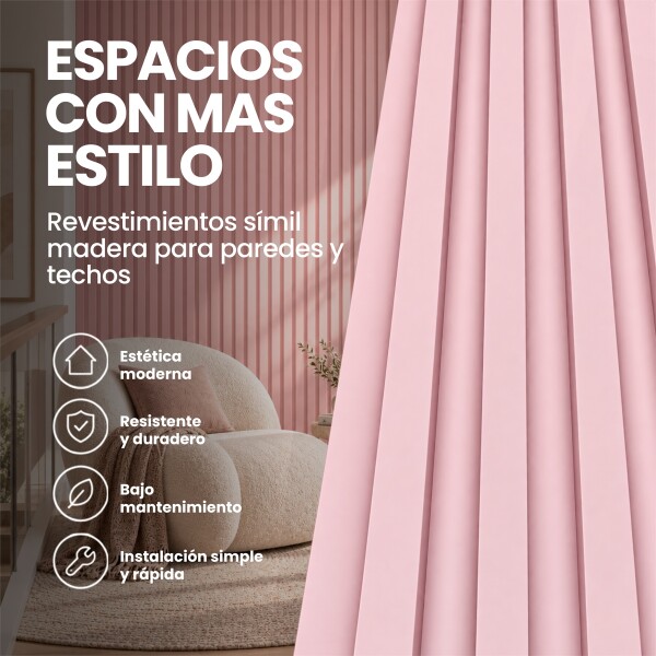 Pack x10 Wpc Simil Madera Wall Panel Lambrin 2.90x16.7 Rosa 1