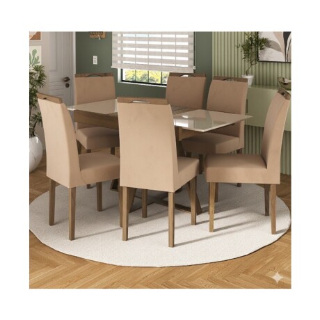 JUEGO DE COMEDOR MESA + 6 SILLAS TAPIZADAS NOGAL/OFF W JUEGO DE COMEDOR MESA + 6 SILLAS TAPIZADAS NOGAL/OFF W