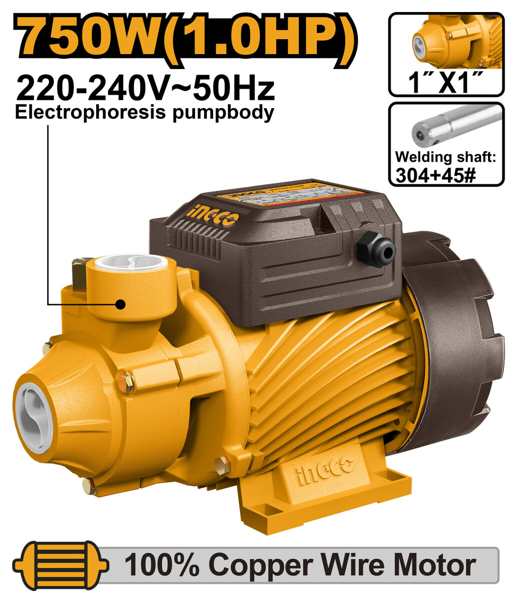 BOMBA PERIFÉRICA 1HP 750W 50L/MIN 52M INGCO VPM75068 